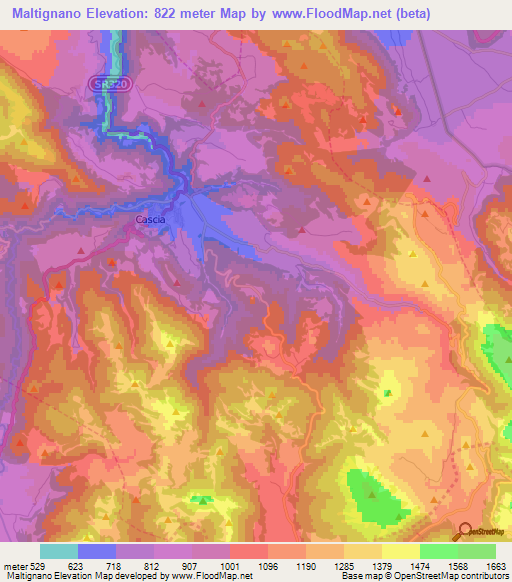 Maltignano,Italy Elevation Map