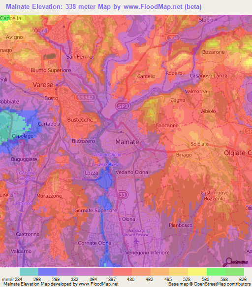 Malnate,Italy Elevation Map