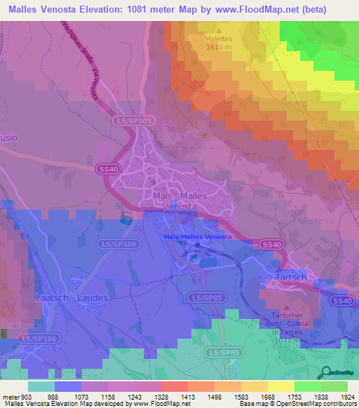 Malles Venosta,Italy Elevation Map