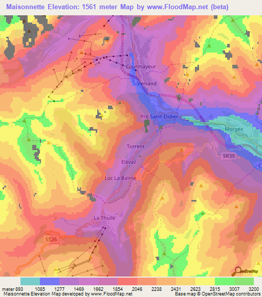 Maisonnette,Italy Elevation Map