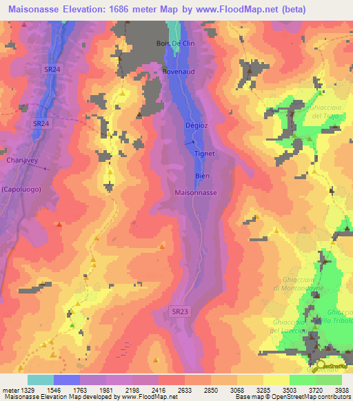 Maisonasse,Italy Elevation Map