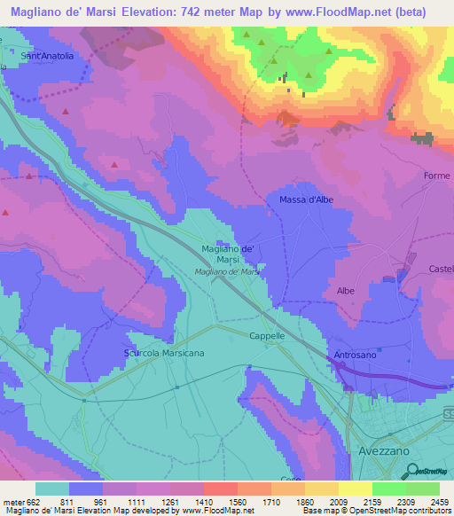 Magliano de' Marsi,Italy Elevation Map