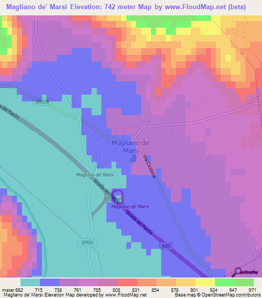 Magliano de' Marsi,Italy Elevation Map