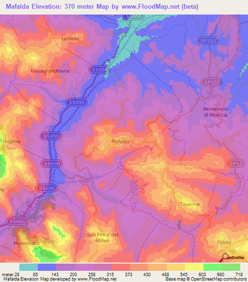 Mafalda,Italy Elevation Map