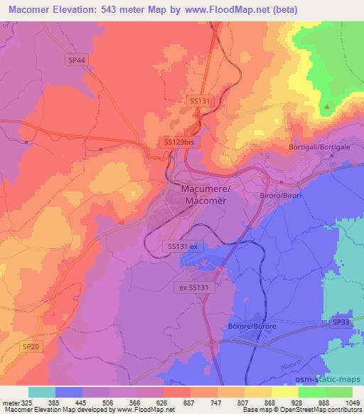 Macomer,Italy Elevation Map