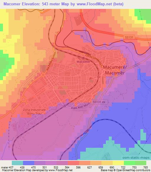 Macomer,Italy Elevation Map