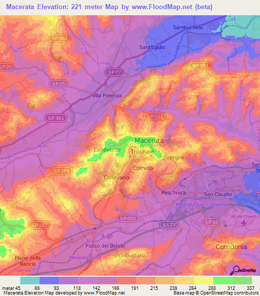 Macerata,Italy Elevation Map