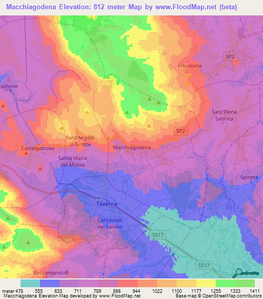 Macchiagodena,Italy Elevation Map