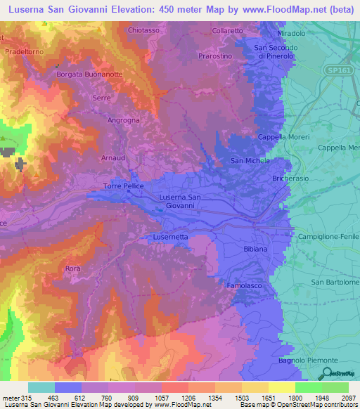 Luserna San Giovanni,Italy Elevation Map