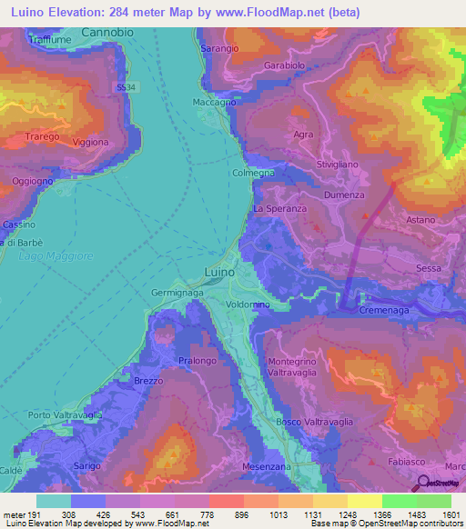 Luino,Italy Elevation Map