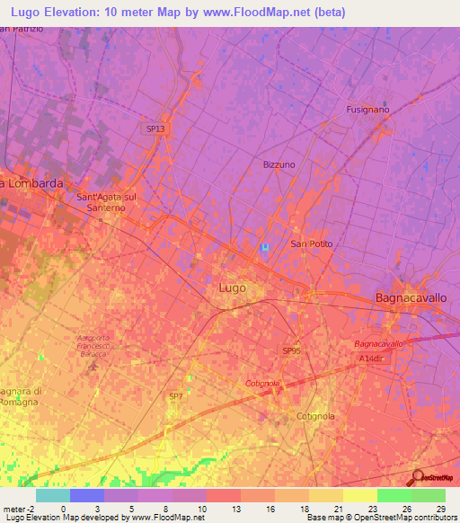 Lugo,Italy Elevation Map