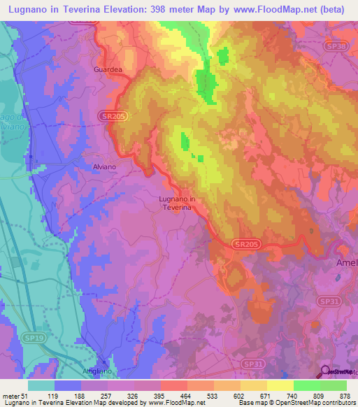 Lugnano in Teverina,Italy Elevation Map