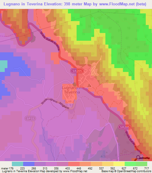 Lugnano in Teverina,Italy Elevation Map