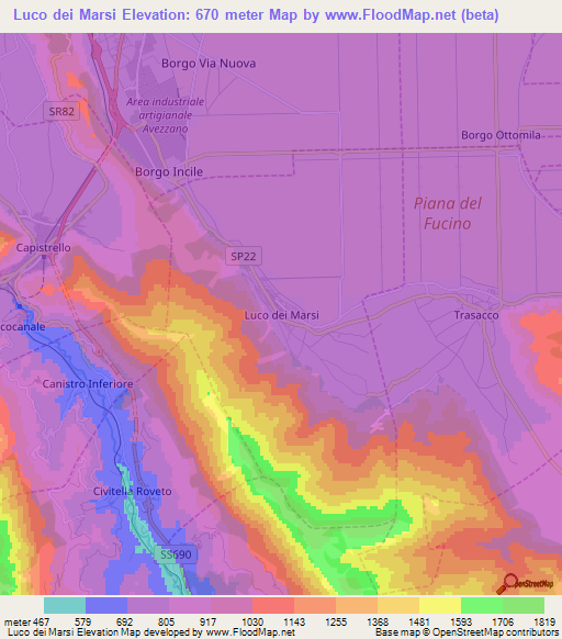 Luco dei Marsi,Italy Elevation Map