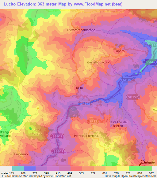 Lucito,Italy Elevation Map