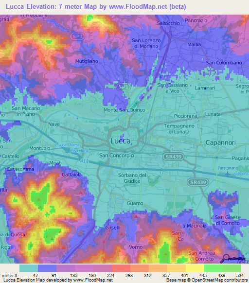 Lucca,Italy Elevation Map