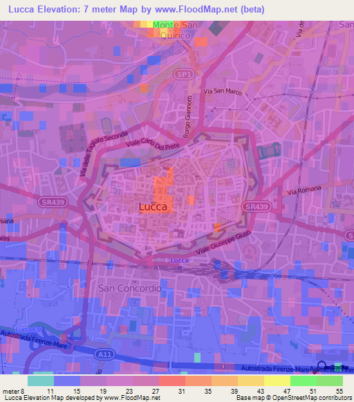 Lucca,Italy Elevation Map