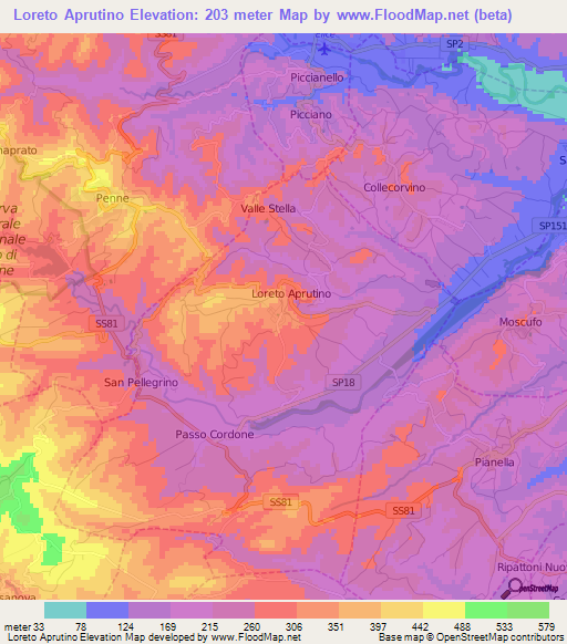 Loreto Aprutino,Italy Elevation Map