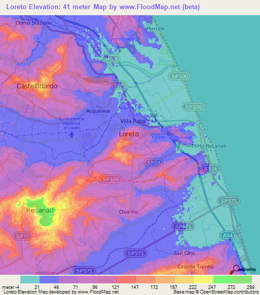 Loreto,Italy Elevation Map