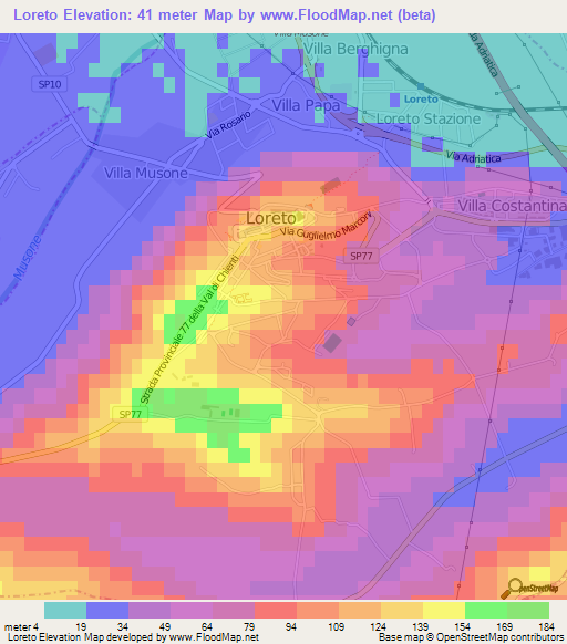 Loreto,Italy Elevation Map