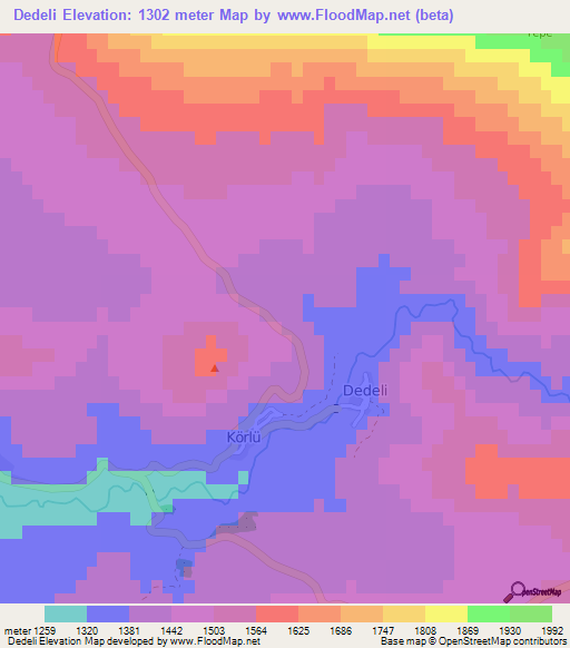 Dedeli,Turkey Elevation Map