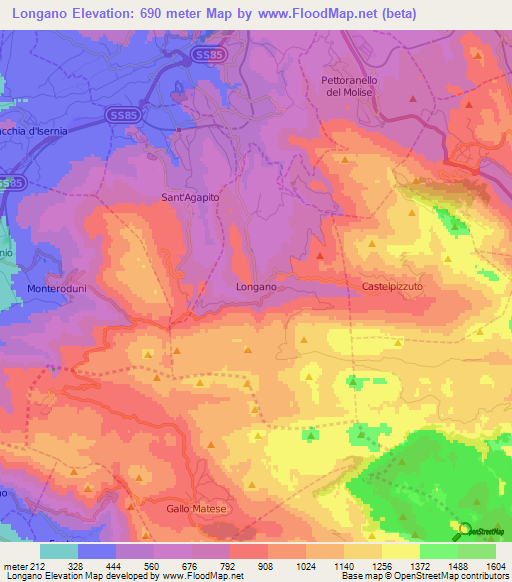 Longano,Italy Elevation Map