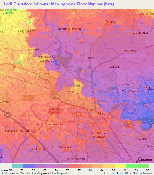 Lodi,Italy Elevation Map