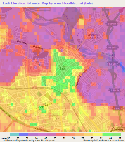 Lodi,Italy Elevation Map