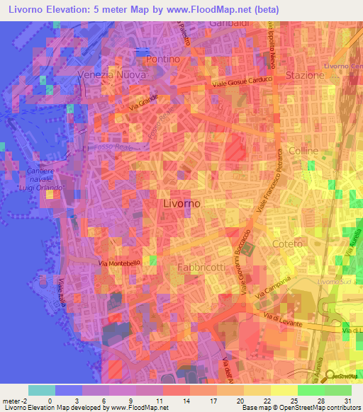 Livorno,Italy Elevation Map