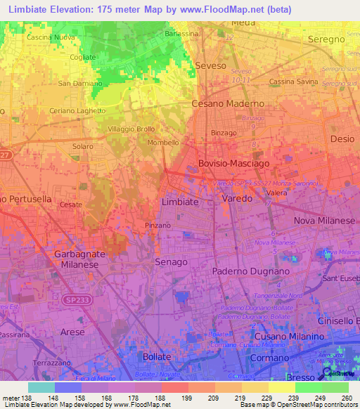 Limbiate,Italy Elevation Map