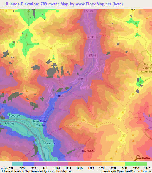 Lillianes,Italy Elevation Map