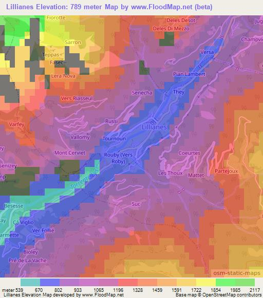 Lillianes,Italy Elevation Map