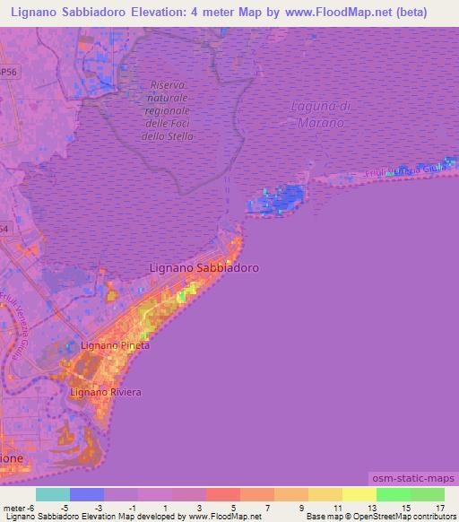 Lignano Sabbiadoro,Italy Elevation Map