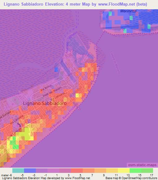 Lignano Sabbiadoro,Italy Elevation Map