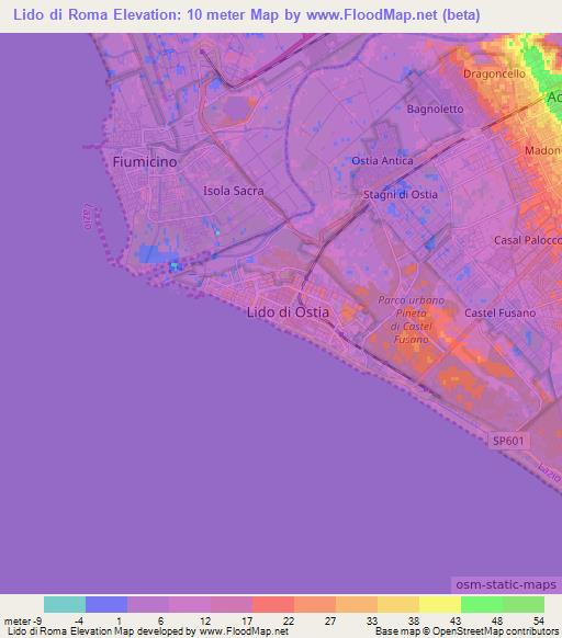 Lido di Roma,Italy Elevation Map