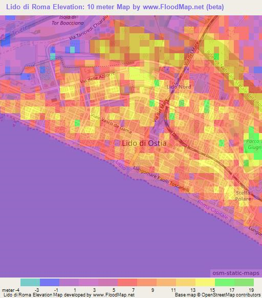 Lido di Roma,Italy Elevation Map