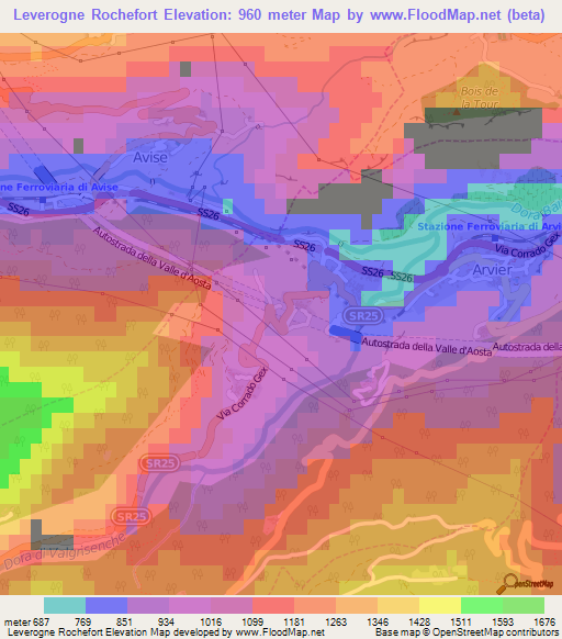 Leverogne Rochefort,Italy Elevation Map