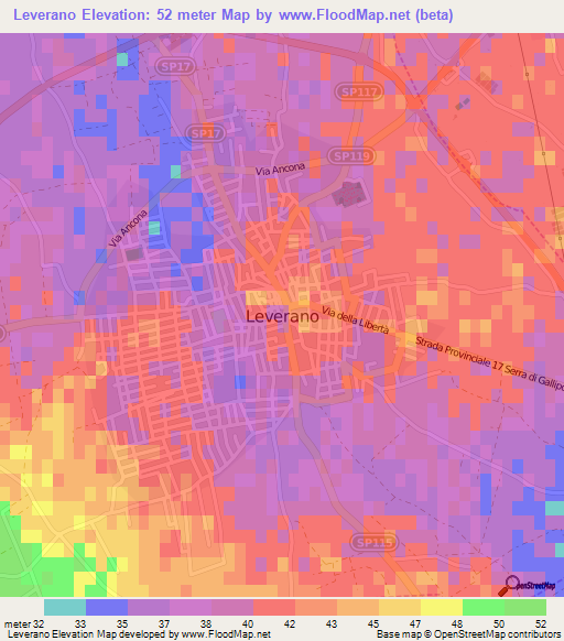 Leverano,Italy Elevation Map