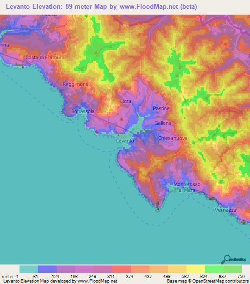 Levanto,Italy Elevation Map