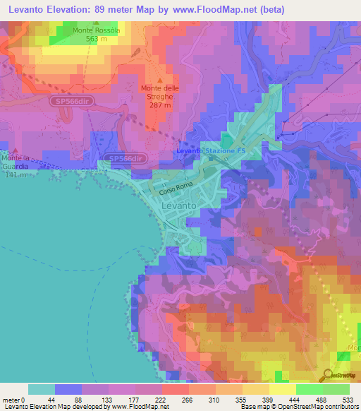 Levanto,Italy Elevation Map