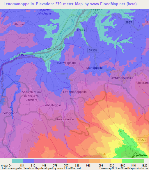 Lettomanoppello,Italy Elevation Map