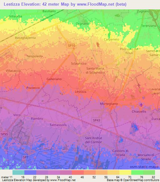 Lestizza,Italy Elevation Map