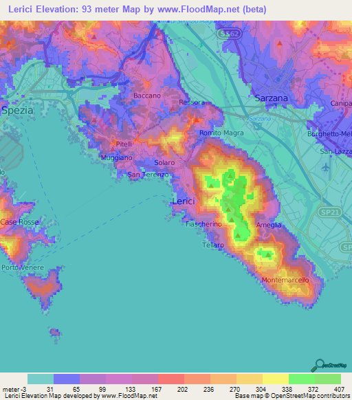 Lerici,Italy Elevation Map