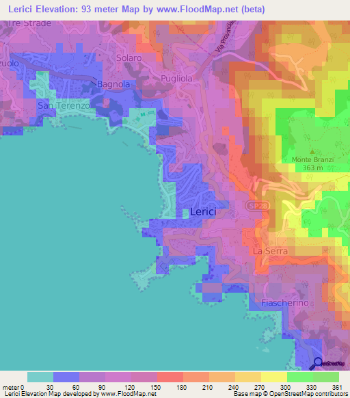 Lerici,Italy Elevation Map