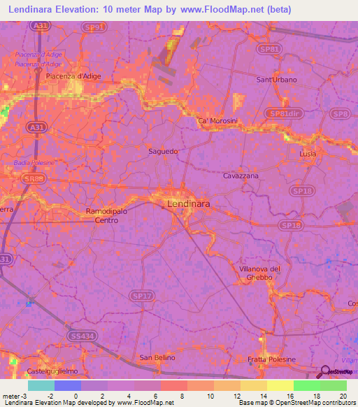 Lendinara,Italy Elevation Map