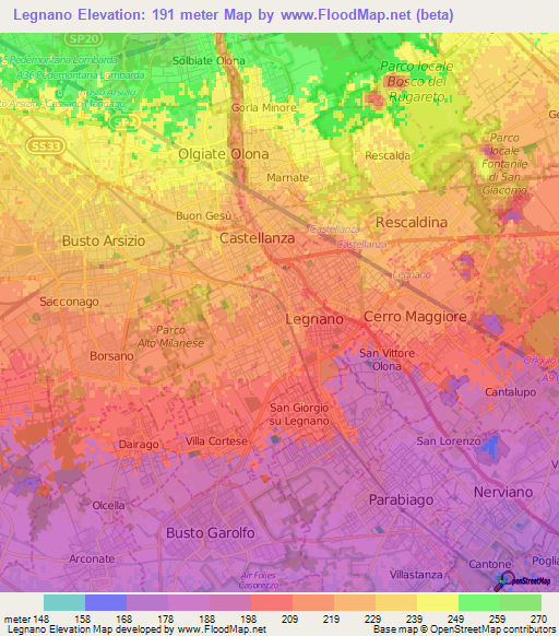 Legnano,Italy Elevation Map