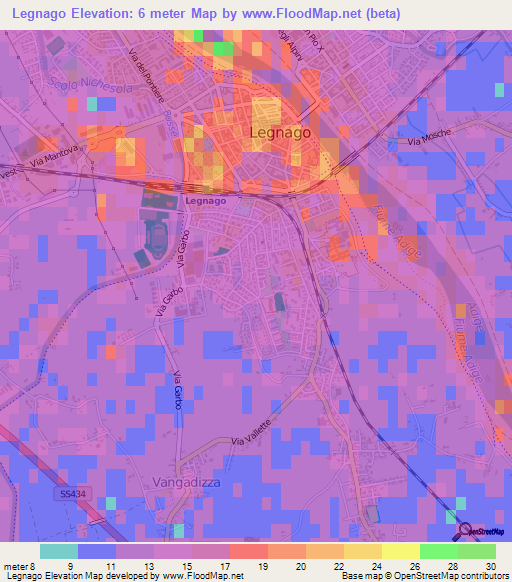 Legnago,Italy Elevation Map