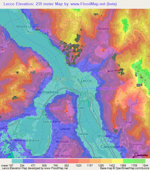 Lecco,Italy Elevation Map