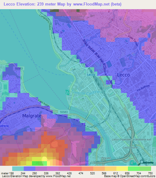 Lecco,Italy Elevation Map