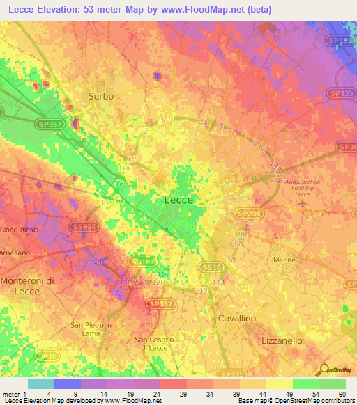 Lecce,Italy Elevation Map